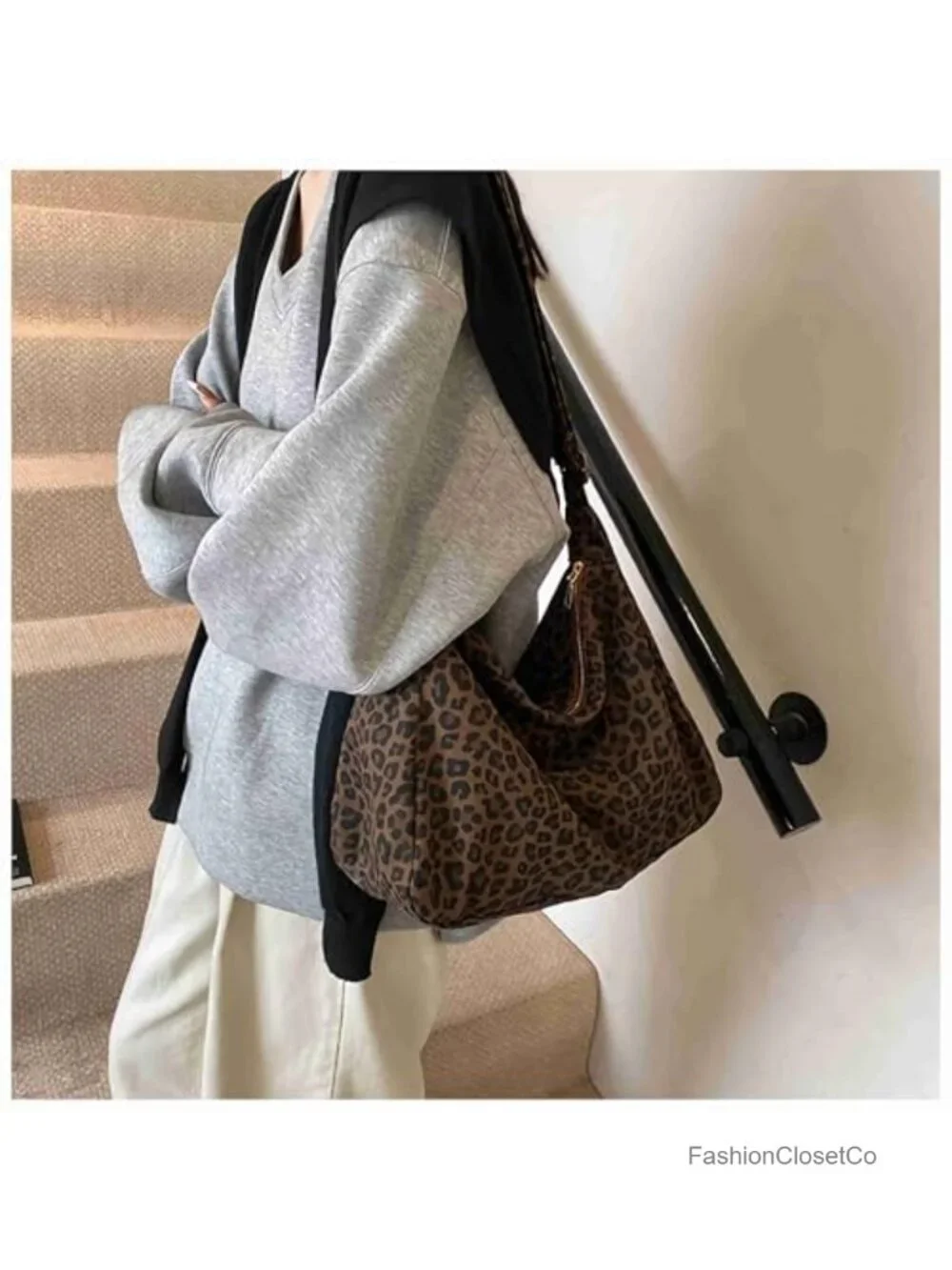 Canvas Leopard Cheetah Print Hobo Shoulder Bag Y2K Tote with Adjustable Strap